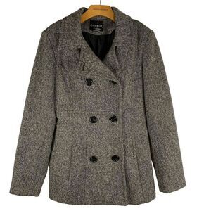 George Women's size Medium Black Cream Recycled wool Blend Pea Coat